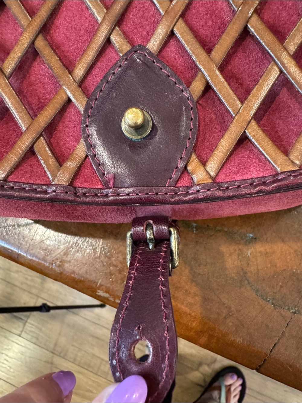 Mulberry Vintage (1980s) Burgundy Woven-Trim Shoulder Bag - Picture 4 of 16